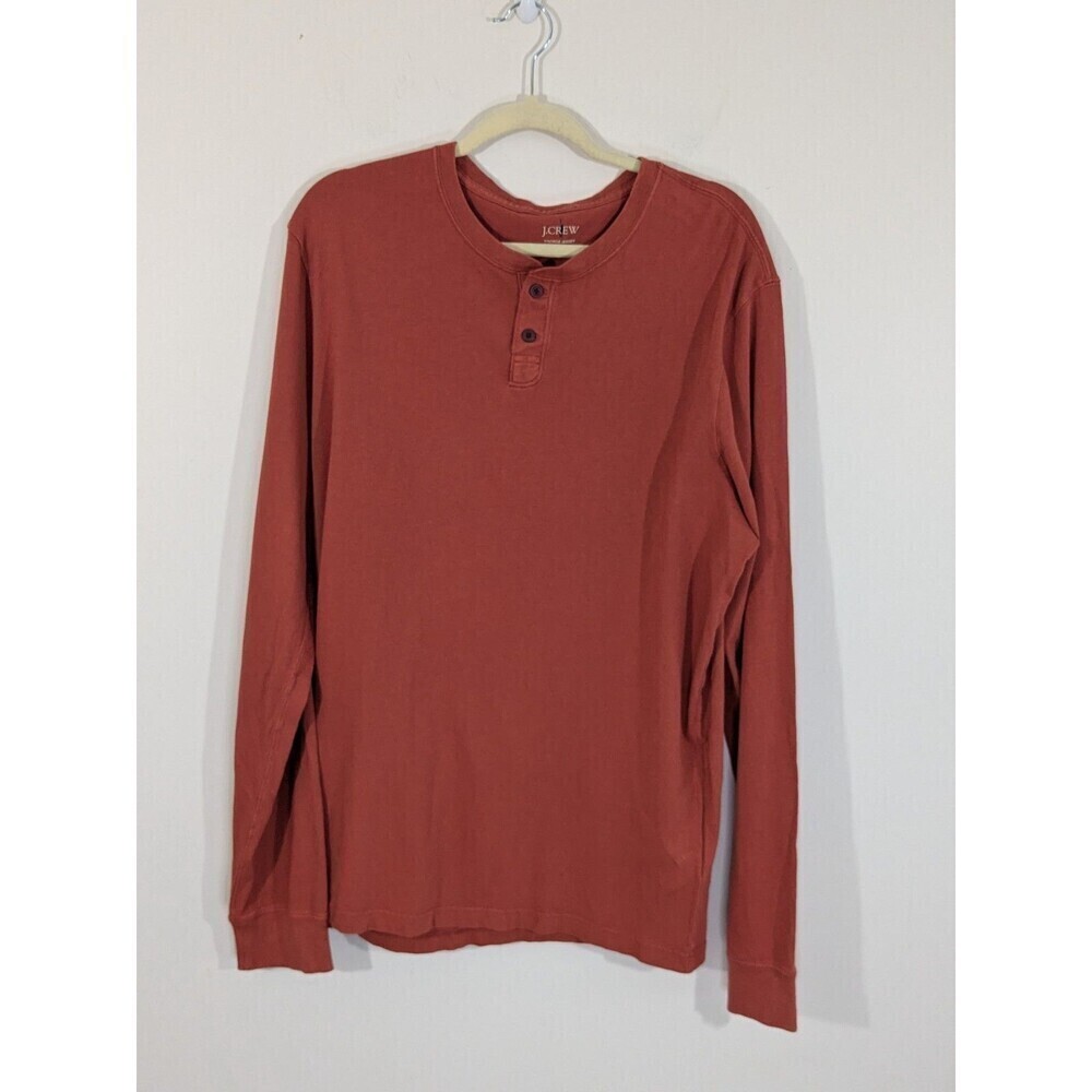 J Crew Oarsman Vintage Jersey Henley Shirt Orange Long Sleeve Mens Sz XL Tall